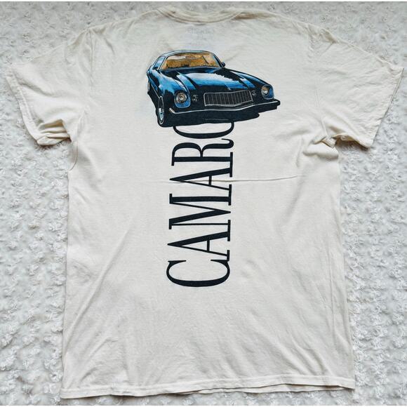 Chevy Camaro Panther Muscle Car Beige Cotton Tee Shirt by Chemistry Size Large - Picture 3 of 5